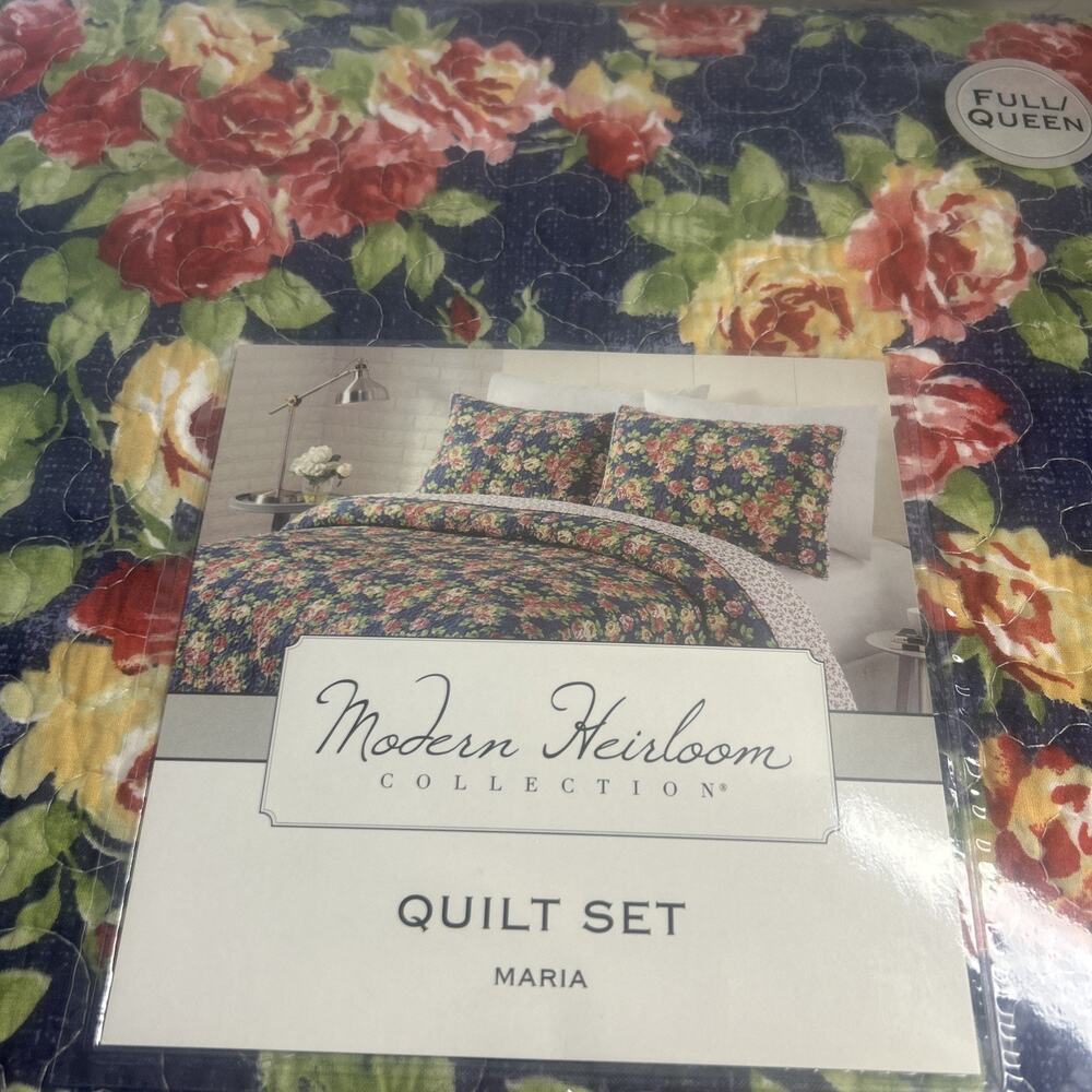 Modern Heirloom Maria Quilt Set Full Queen Floral Cottagecore 3pc NEW Farmhouse